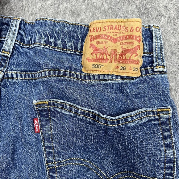 Levis 505 Jeans Mens 36x32 Blue Regular Straight Stretch Denim Pants Actual35x30 - Picture 3 of 16